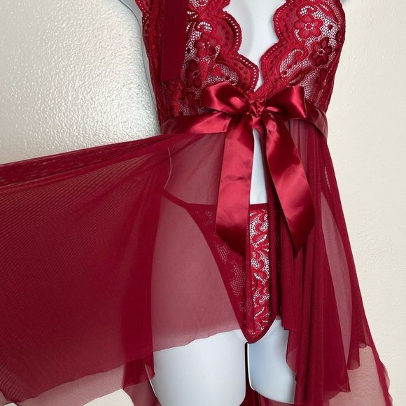 Avid Love Sexy Deep Red Baby Doll with G-String Size 18W - Picture 2 of 8